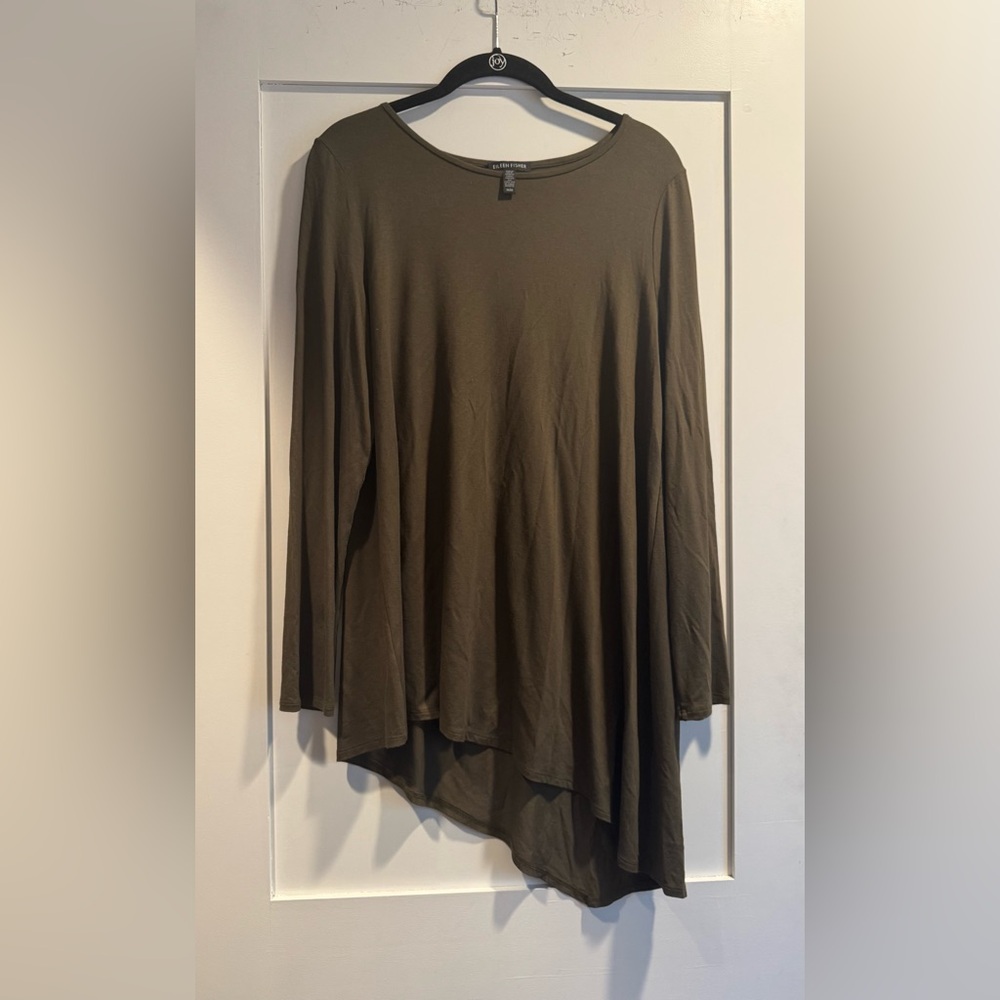NWOT EILEEN FISHER Olive Green Asymmetrical Long Sleeve Tunic top size M